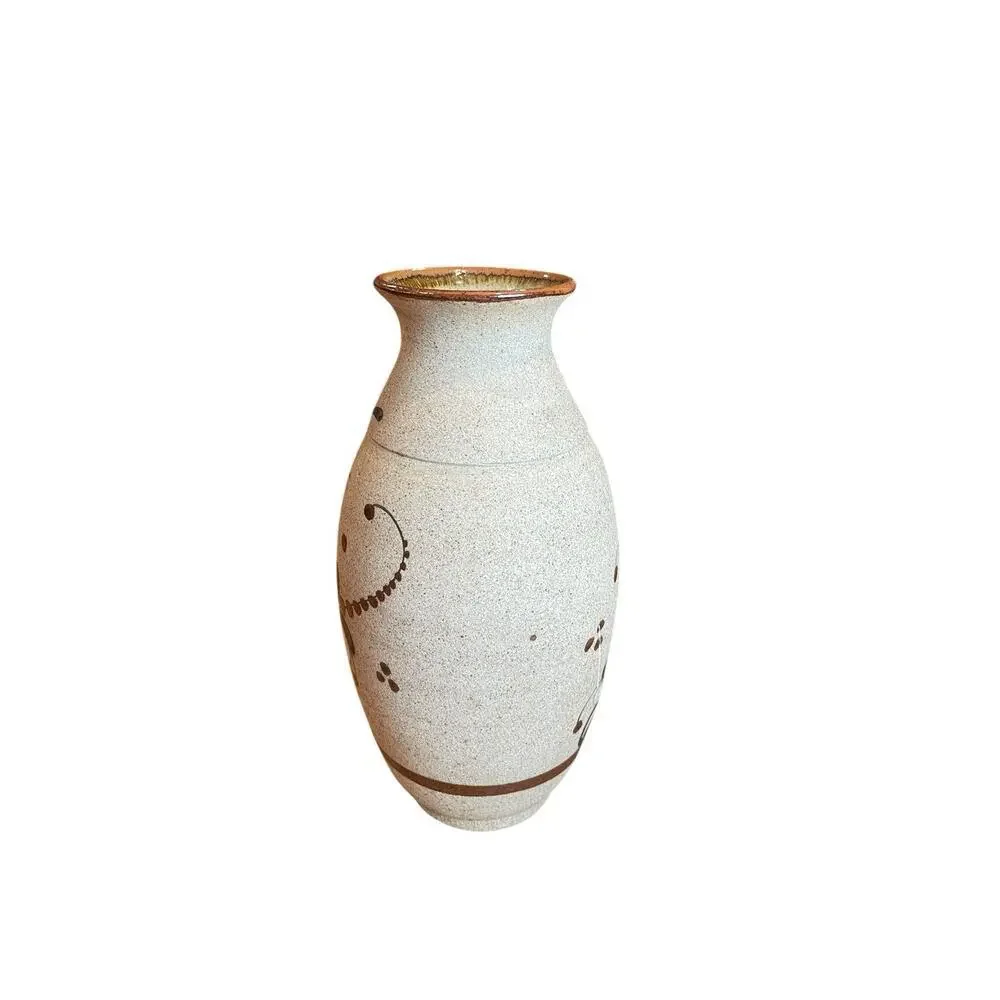 Mexican Tonala Vase Folk Art Stoneware Vase with Bird and Flower Detail